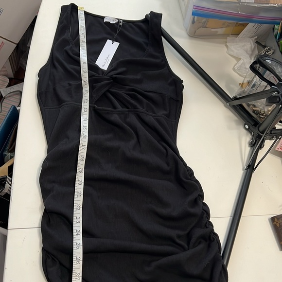 Michael Stars Guilia Ultra Rib Twist Front Ruched Side Cut Out Midi Dress Size L - Picture 7 of 10
